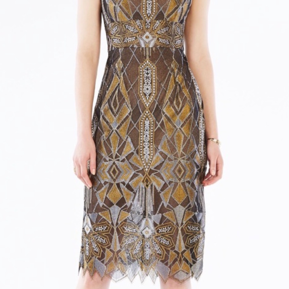 BCBGMAXAZRIA Alese Metallic Geometric Dress